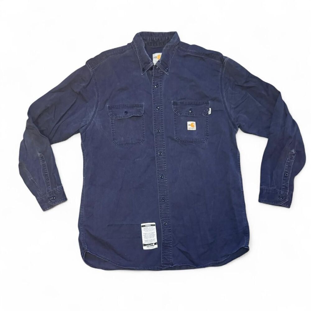 Carhartt Men’s XL Navy Flame Resistant FR Button Down Work Shirt FRS160DNY